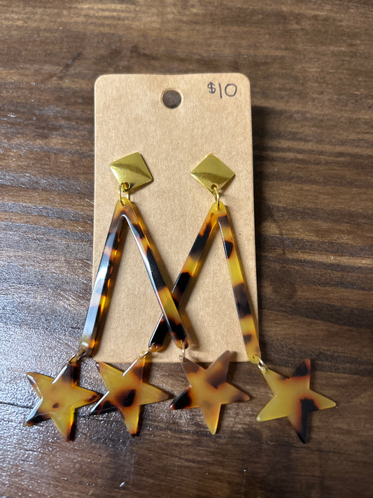 Tortoise Shell Dangling Star Earrings