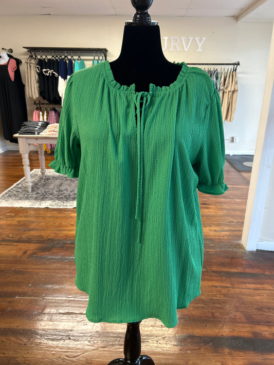 Green Tie Front Blouse