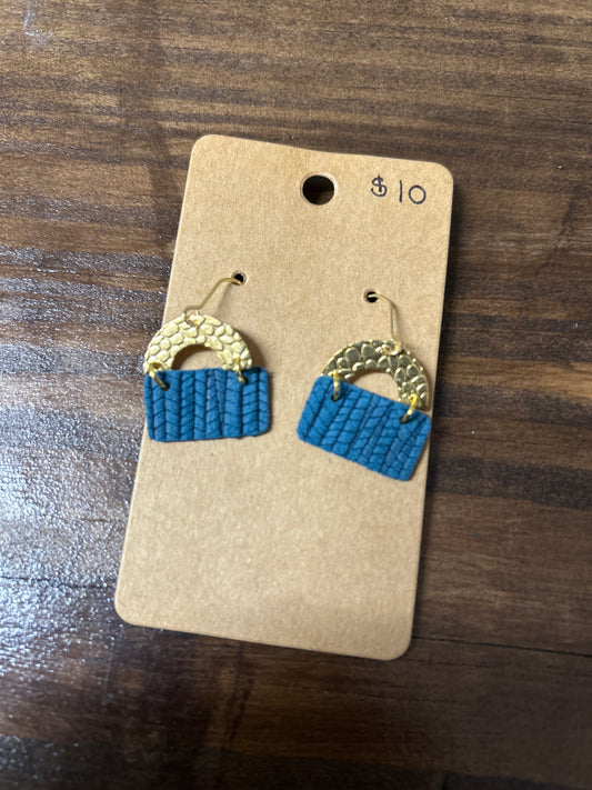 Gold and Teal Drop Earrings