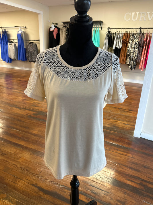 Cream Lace Top Tee