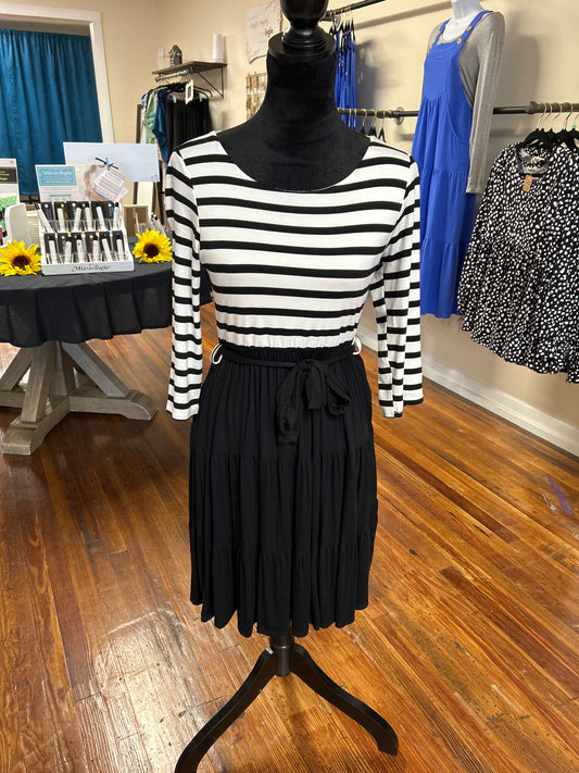 Black and White Striped Mini Dress