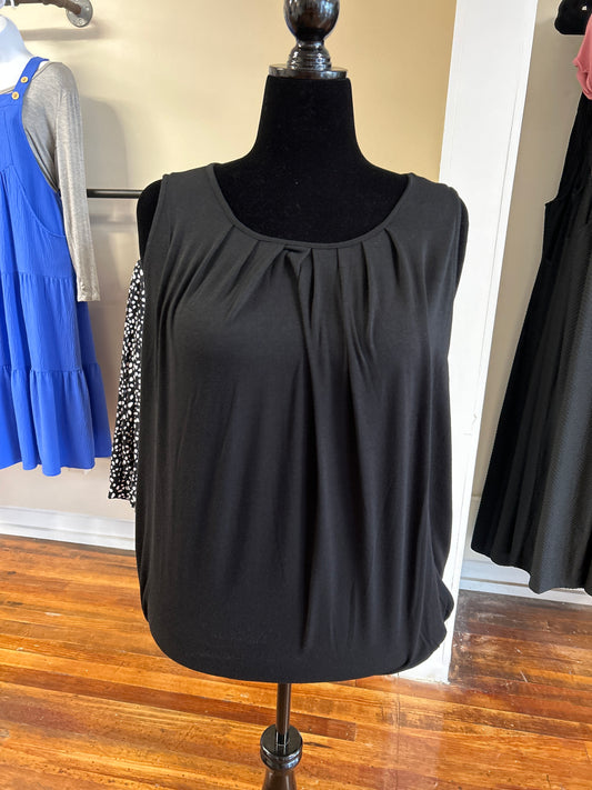 Black Ruched Tank Top with Bubble Hem