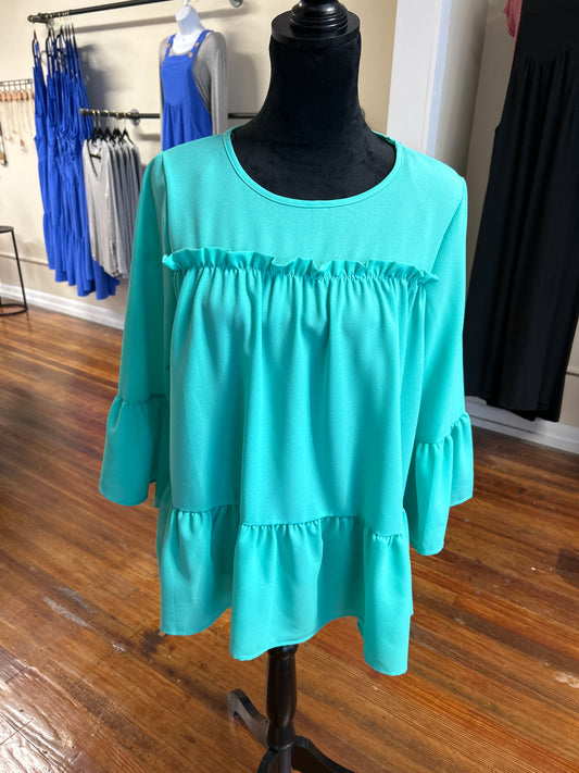 Turquoise Ruffle Blouse