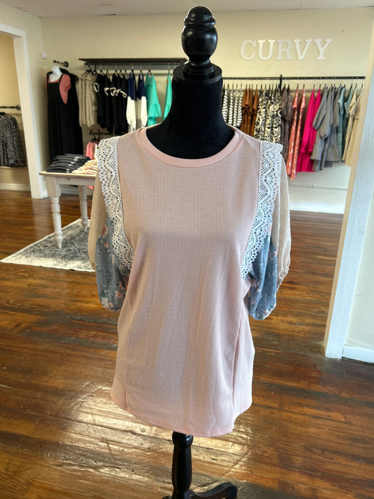 Pink Lace Colorblock Top